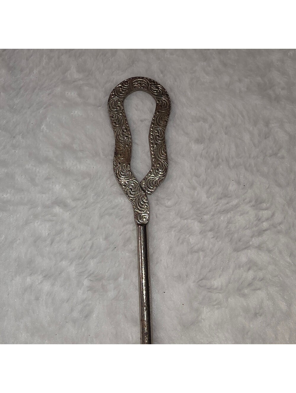 Vintage Victorian Silverplate Shoe Button Hook - Ornate Filigree Loop Handle